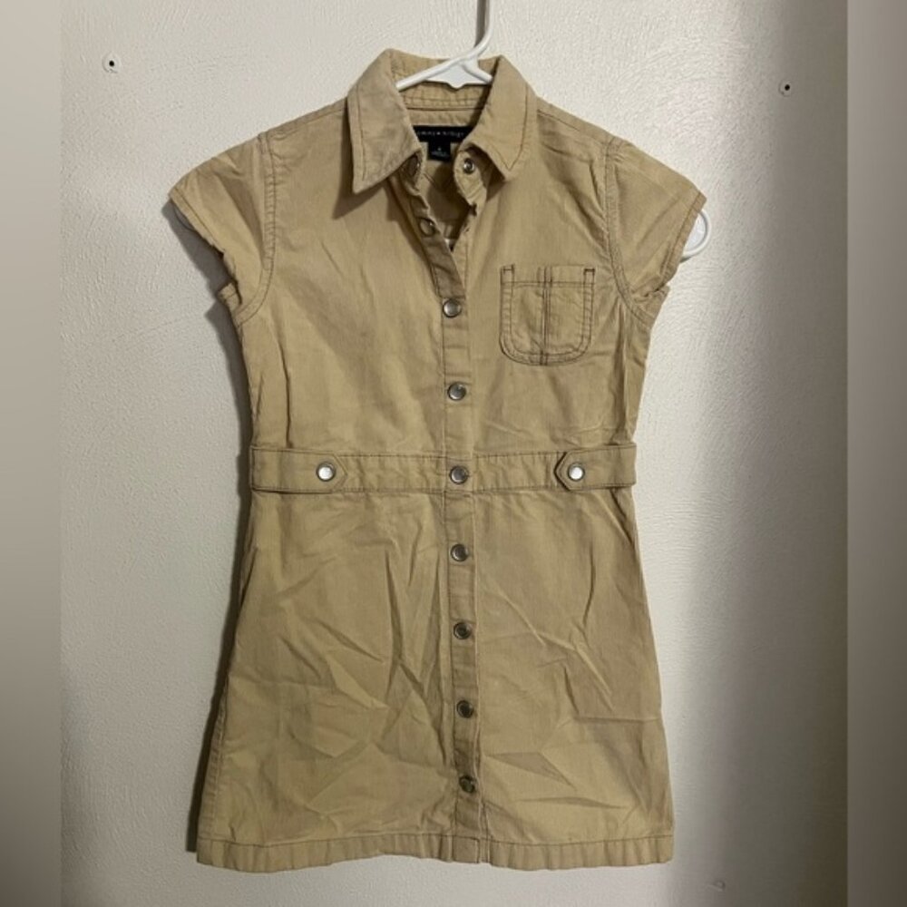 TOMMY HILFIGER Button Down Pearl Snap Corduroy Cap Sleeve Dress Tan Girl Size 6